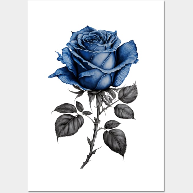 Blue Rose Drawing, Flower Drawing, Gift For Her Wall Art by DivShot 